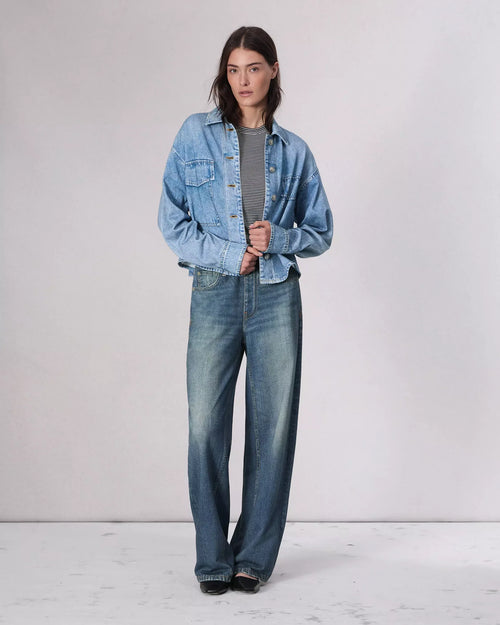 Oleva Sweat Jean Classic — full body front, wide-leg blue wash