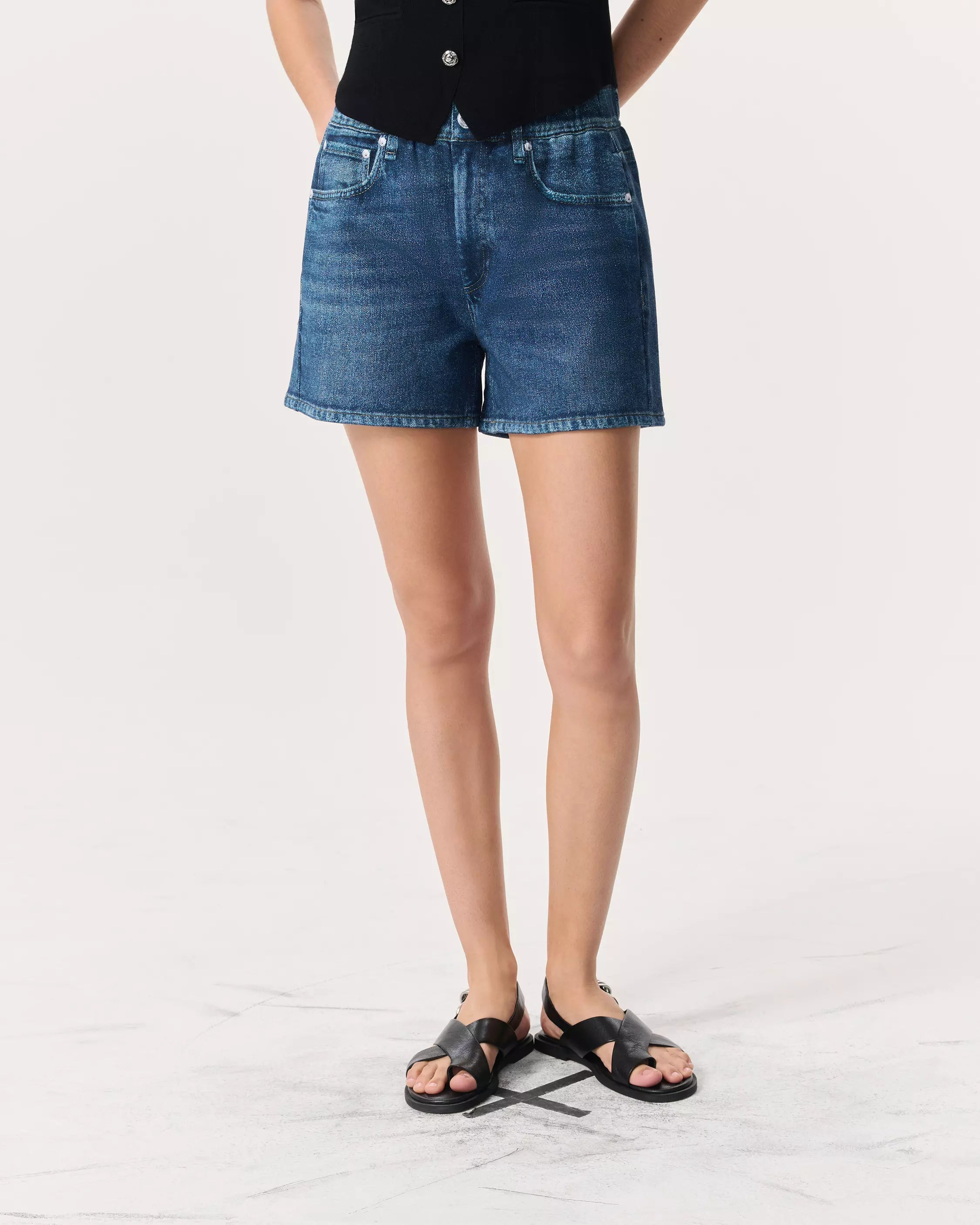 Oleva Denim Sweatshorts dark blue front